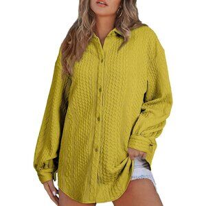 Women's Lantern Sleeve Oversized Knit Shirt Jacket | Button-Down, Cozy & Stylish
